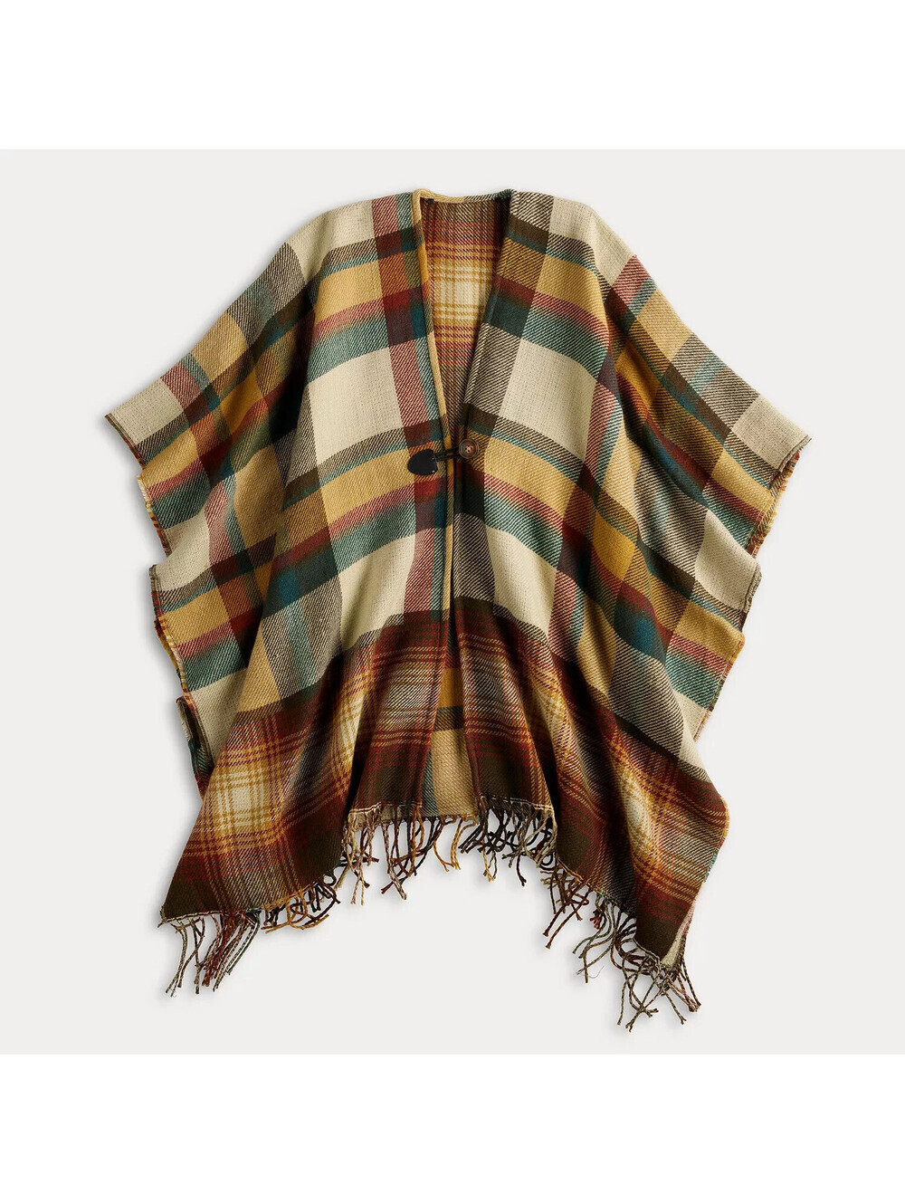 Sonoma Goods For Life women's plaid poncho Jacket Top Fringe Button